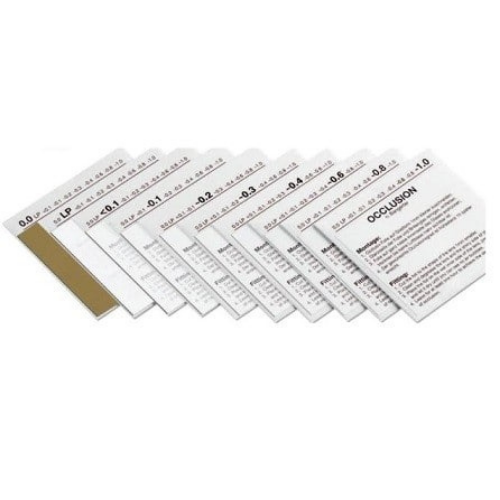 A set of occlusion foils arranged in a fan shape on a plain white background.