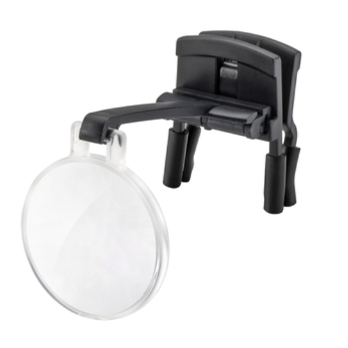 Eschenbach laboCLIP with monocular magnifying lens attached, shown on a plain white background.