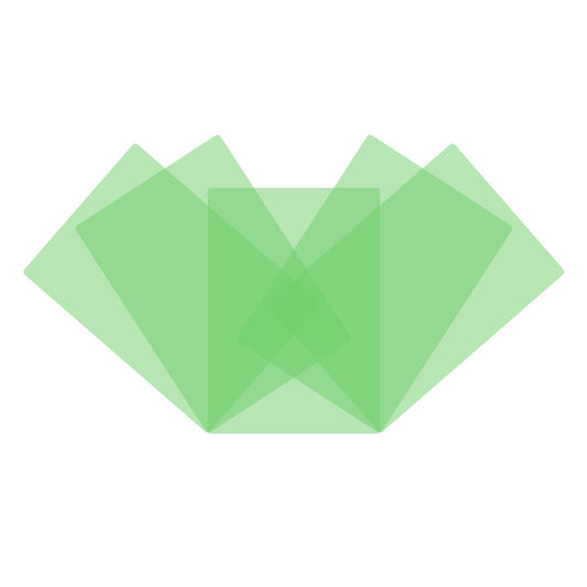 Overlapping translucent leaf-coloured A4-sized overlays on a solid white background.