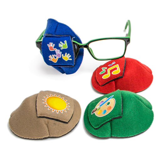 Four colourful lens slipcovers with cartoon designs