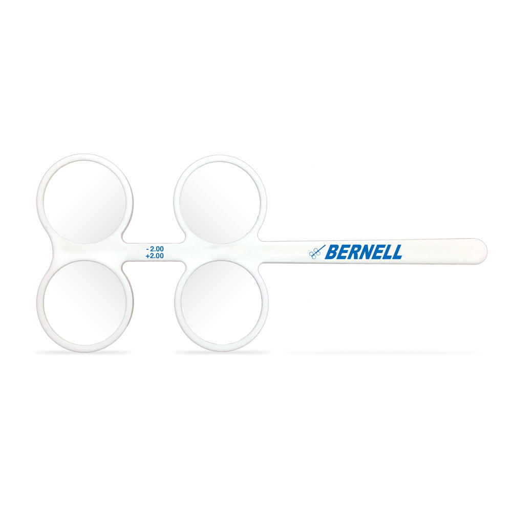 Optical tool with 'BERNELL' branding on a white background and diopter markings of -2.00 and +2.00