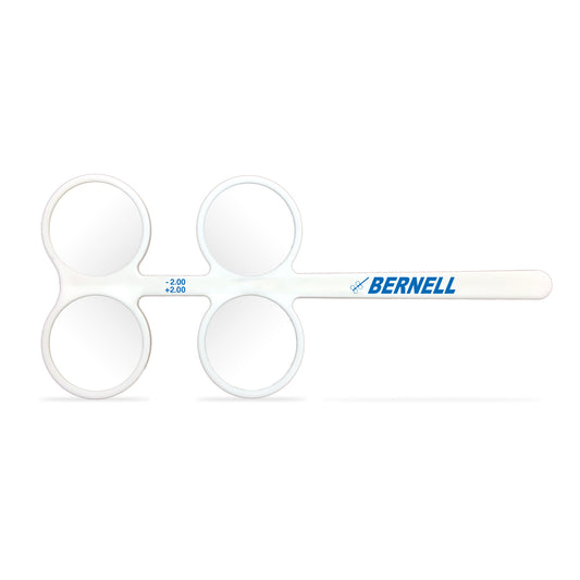 Optical tool with 'BERNELL' branding on a white background and diopter markings of -2.00 and +2.00