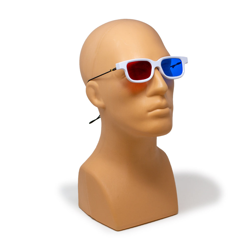 Mannequin head wearing Bernell Blanco Goggles | Red/Blue Vision Therapy