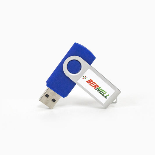 Blue USB flash drive with Bernell DEM Test software