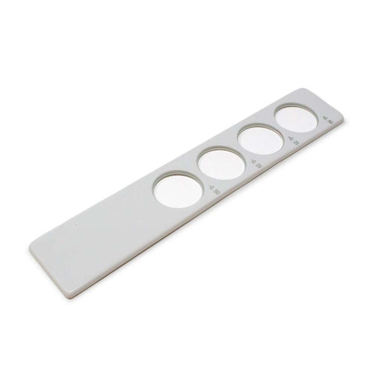 White Confirmation Bar with +0.50, +0.25, -0.25 and -0.50 glass lenses for convenient optometric testing.