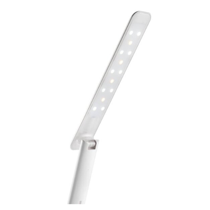 A closeup of the adjustable LED light bar of the Eschenbach Economy Vision LED with multiple illuminated bulbs, shown against a plain white background.