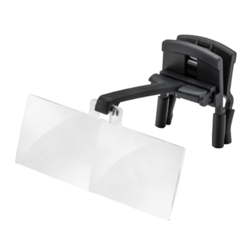 Eschenbach laboCLIP with binocular magnifying lens attached, shown on a plain white background.