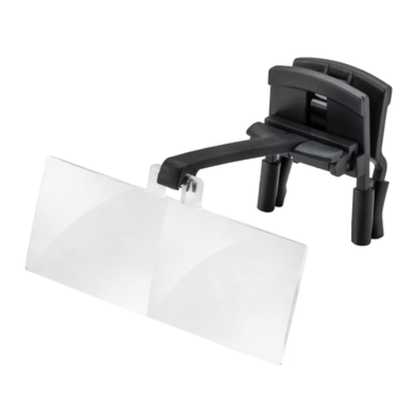 Eschenbach laboCLIP with binocular magnifying lens attached, shown on a plain white background.