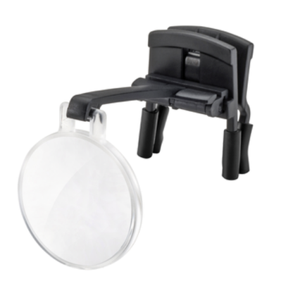 Eschenbach laboCLIP with monocular magnifying lens attached, shown on a plain white background.