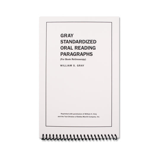 Gray Standardized Oral Reading Paragraphs spiral notebook cover by William S. Gray, featuring a minimalist white cover with black text and a black spiral binding at the bottom.