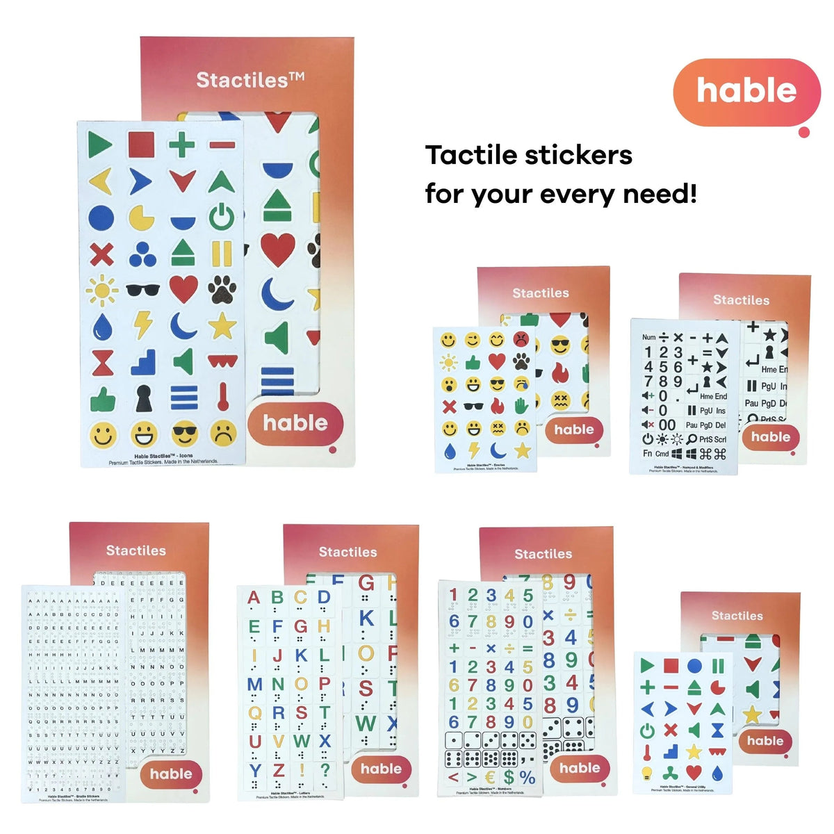 Hable range of Stactiles Tactile Icon Stickers