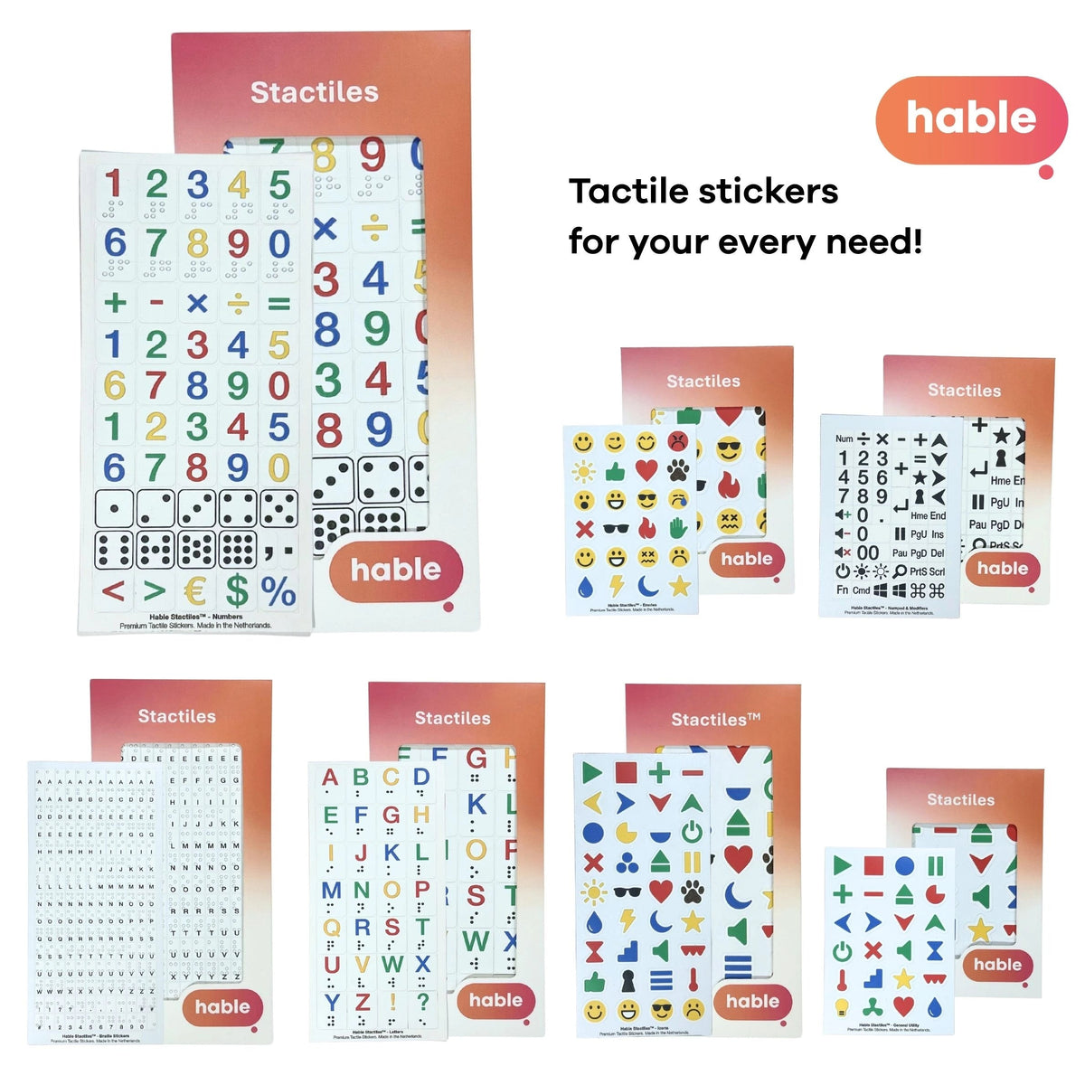 Hable range of Stactiles Tactile Stickers - Large Numbers with Braille