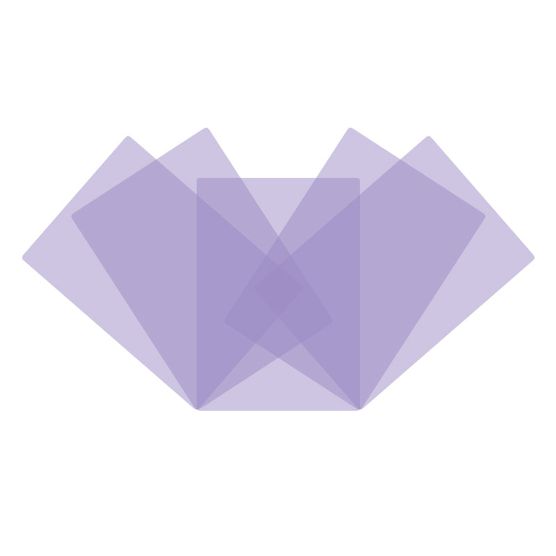 Overlapping translucent lilac-coloured A4-sized overlays on a solid white background.