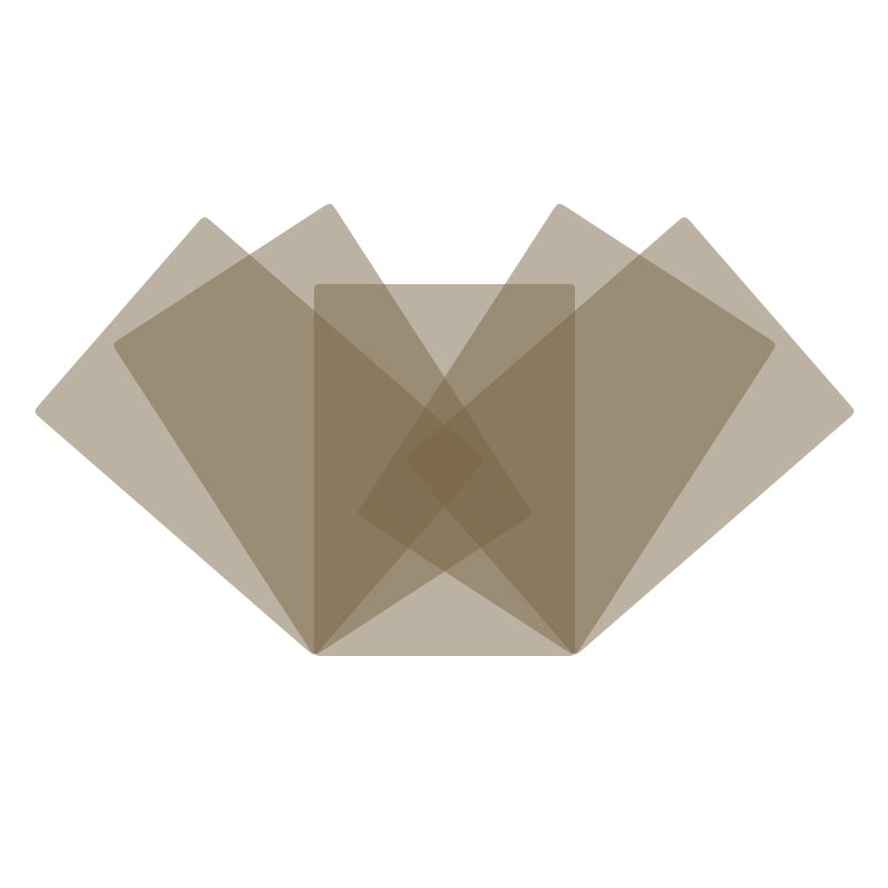 Overlapping translucent neutral-coloured A4-sized overlays on a solid white background.