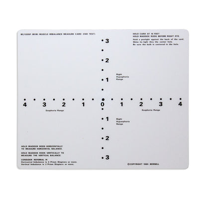Measurement card for assessing muscle imbalance with numerical ratings on a white background