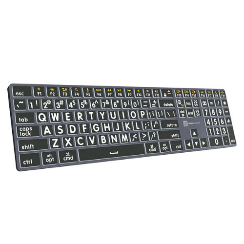 Sensory Keys Backlit Large-Print Keyboard – White on Black – USB & Bluetooth MAC version