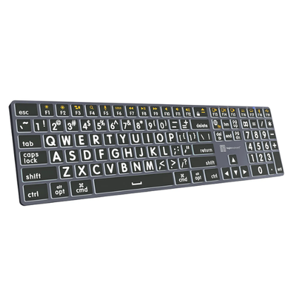 Sensory Keys Backlit Large-Print Keyboard – White on Black – USB & Bluetooth MAC version