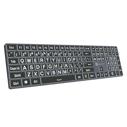 Sensory Keys Backlit Large-Print Keyboard – White on Black – USB & Bluetooth PC version
