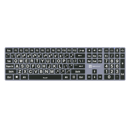 Sensory Keys Backlit Large-Print Keyboard – White on Black – USB & Bluetooth PC version