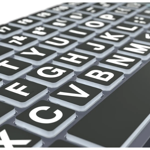 Sensory Keys Backlit Large-Print Keyboard – White on Black – USB & Bluetooth  close-up