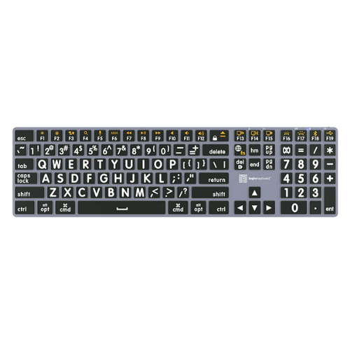 Sensory Keys Backlit Large-Print Keyboard – White on Black – USB & Bluetooth Mac version
