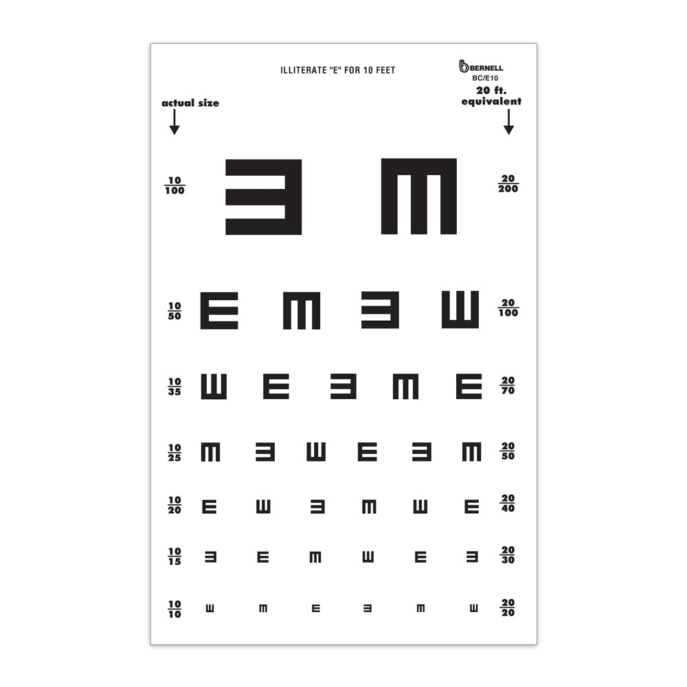 Tumbling E Test 10ft eye chart with black text on a white background