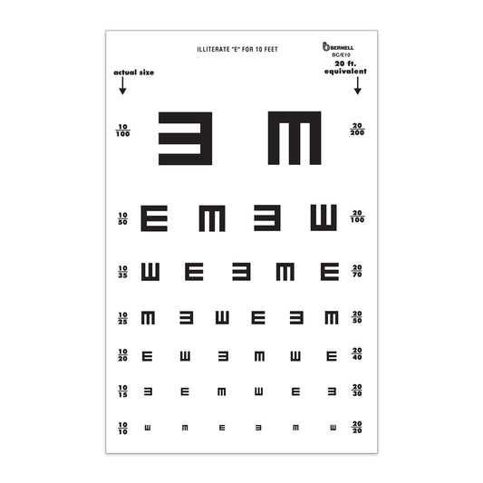 Tumbling E Test 10ft eye chart with black text on a white background