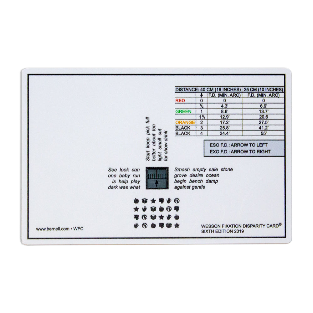 Wesson Fixation Disparity Card with text and symbols on a white background